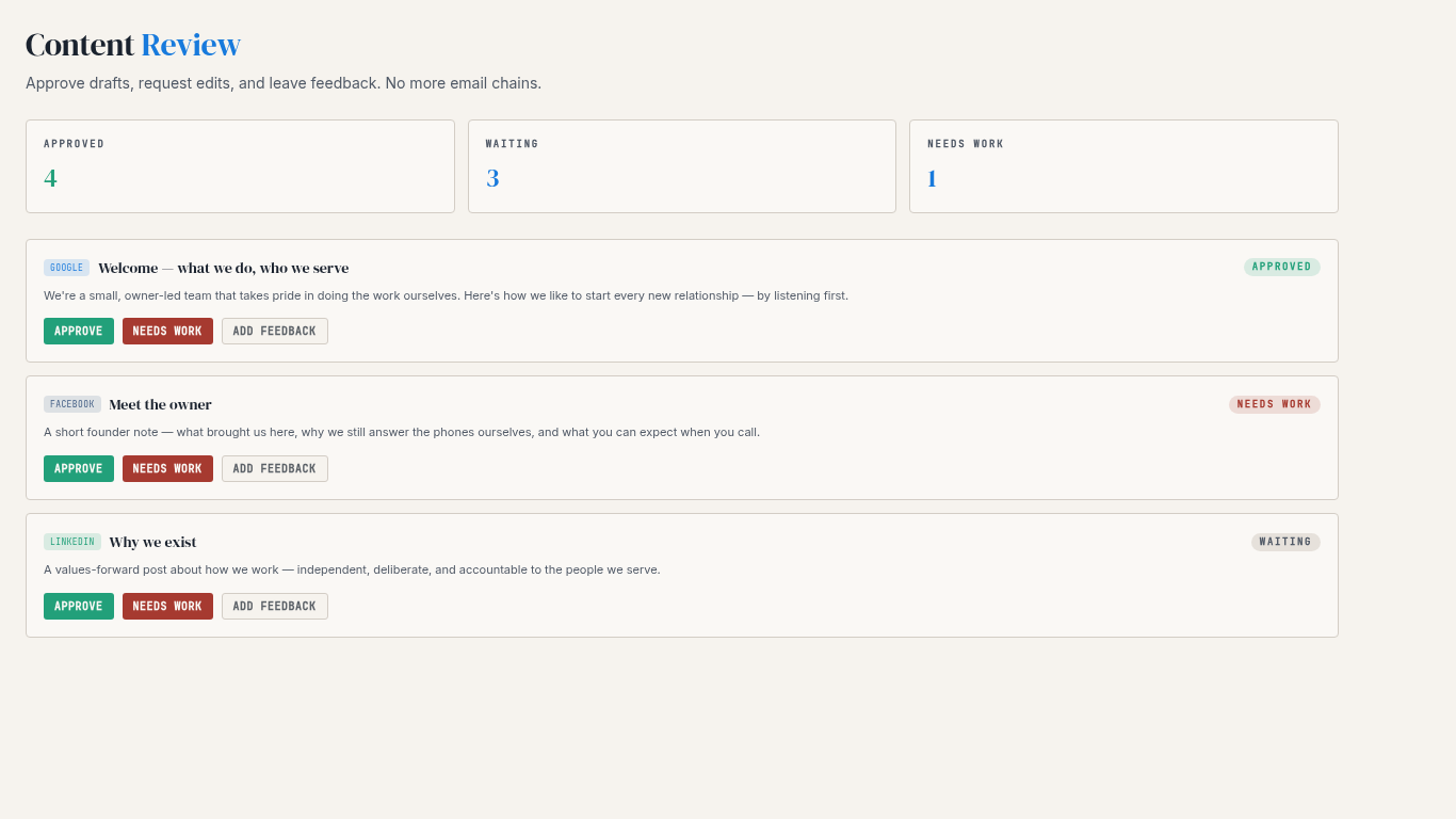 Content Review — anonymized client partnership portal